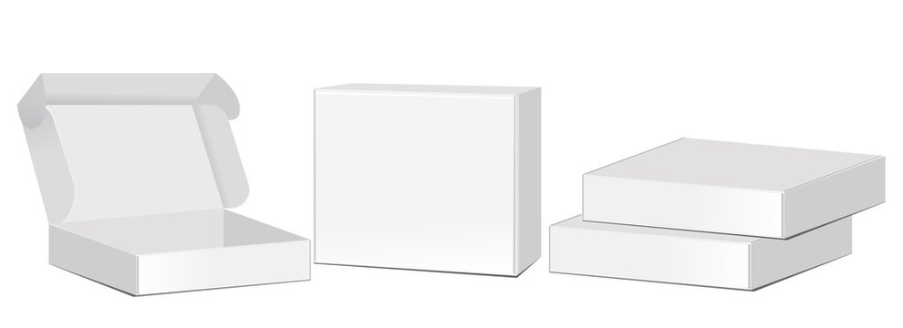 blank packaging boxes - open and closed mockup, isolated on white background. Vector illustration eps 10