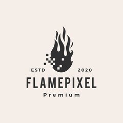 fire flame pixel hipster vintage logo vector icon illustration