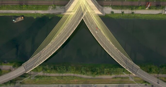 Flying Above Estaiada Bridge During The Covis 19 Quarantine At Sao Paulo, Brazil