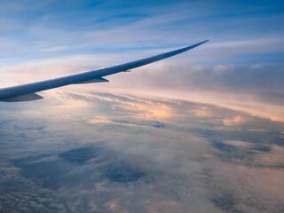 View of dawn from airplane