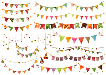 水彩風 秋のガーランド 手書き © IWOZON