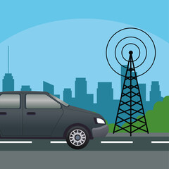 black sedan car with telecommunications antenna