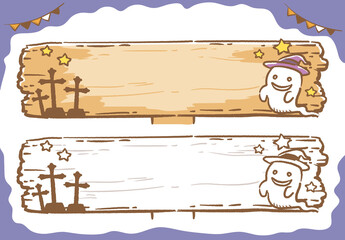 Fototapeta premium ハロウィン、木の看板のフレームデザイン素材。 ベクターイラスト。