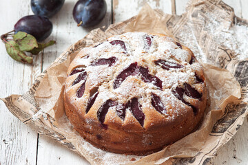 Rustic plum cake with cinnamon