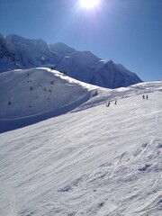 Fototapeta na wymiar Skiers in French alps Chamonix France 
