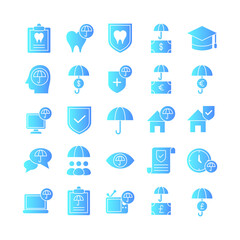 Insurance icon set vector gradient for website, mobile app, presentation, social media. Suitable for user interface and user experience.