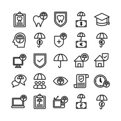 Insurance icon set vector line for website, mobile app, presentation, social media. Suitable for user interface and user experience.