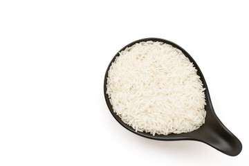 white rice in a bowl on white.