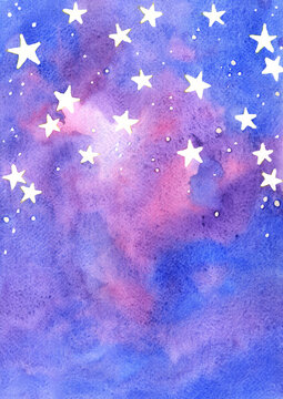 Star on the fairy tale sky watercolor hand painting frame background for decoration on night party events.