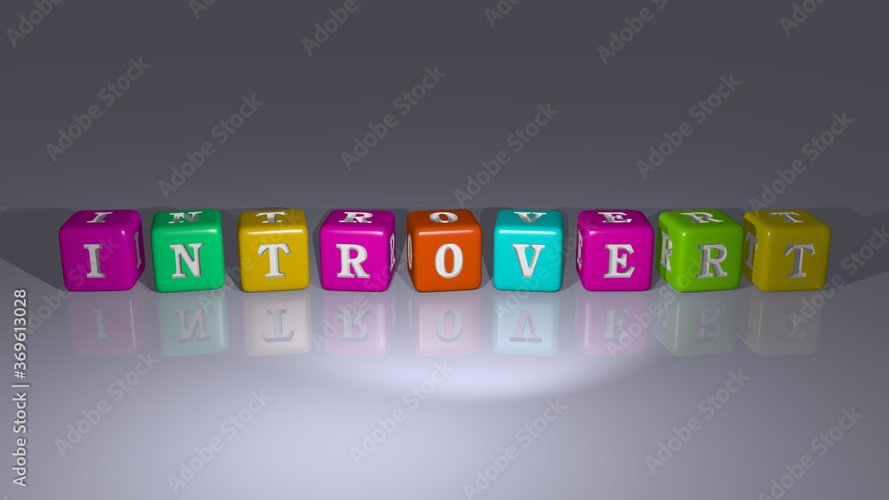 Aufkleber introvert combined by dice letters and color crossing for the related meanings of the concept. woman