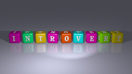 INTROVERT combined by dice letters and color crossing for the related meanings of the concept. woman and girl