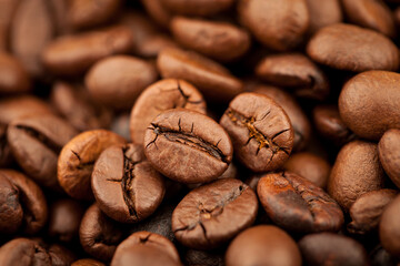 Roasted coffee of coffee beans texture background, Selective focus
