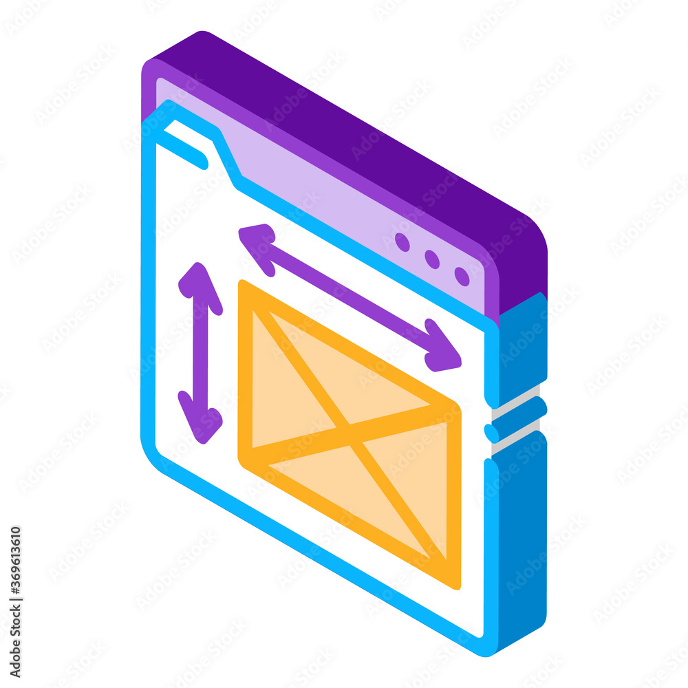 Poster front end web design sizes icon vector. isometric front end web design sizes sign. color isolated sy