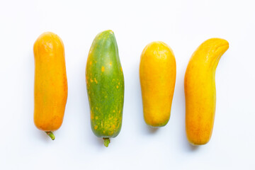 Papaya fruit on white background.