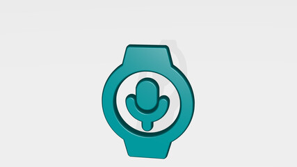 SMART WATCH CIRCLE MICROPHONE ALTERNATE made by 3D illustration of a shiny metallic sculpture with the shadow on light background. business and concept