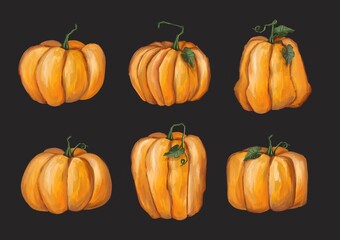 Cute halloween pumpkins. Isolated on white background. Flat style illustration.