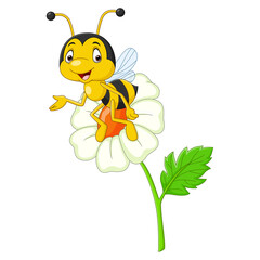 Cartoon happy bee with a flower
