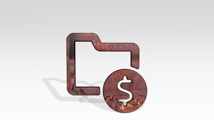 FOLDER CASH ALTERNATE casting shadow from a perspective. A thick sculpture made of metallic materials of 3D rendering. illustration and business