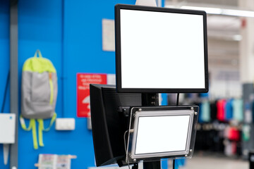 Mockup monitor with blank white screen at department store.