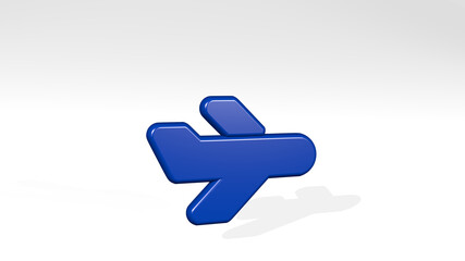 PLANE from a perspective with the shadow. A thick sculpture made of metallic materials of 3D rendering. airplane and aircraft