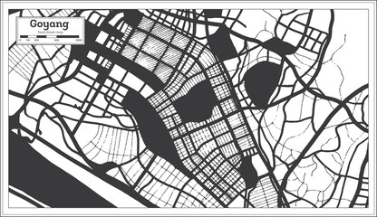 Goyang South Korea City Map in Black and White Color in Retro Style.