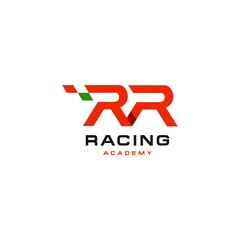 RR logo letter icon in sporty racing academy style design 