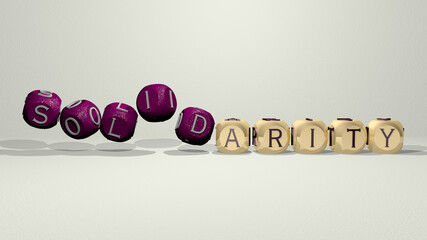 solidarity combined by dice letters and color crossing for the related meanings of the concept. illustration and editorial