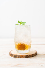 iced plum juice with soda and peppermint