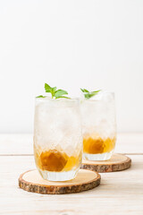 iced plum juice with soda and peppermint