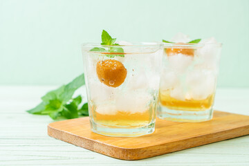 iced plum juice with soda and peppermint