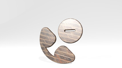 phone actions subtract casting shadow from a perspective. A thick sculpture made of metallic materials of 3D rendering. mobile and business