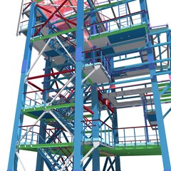 Cover of the presentation of the engineering project BIM 3D model of the building for the customer, subcontractors, installers and construction owner. 3D rendering.