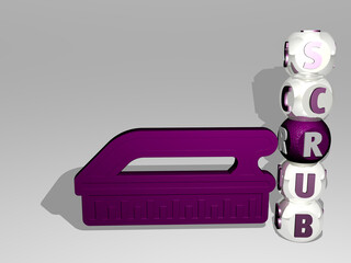 3D illustration of scrub graphics and text around the icon made by metallic dice letters for the related meanings of the concept and presentations. body and care
