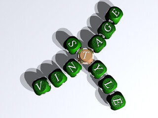 VINTAGE STYLE combined by dice letters and color crossing for the related meanings of the concept. background and illustration