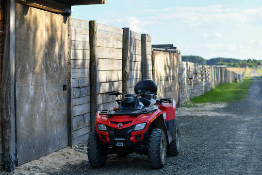 BRP ATV vehicle is used on the animal farm.