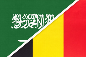 Saudi Arabia and Belgium, symbol of national flags from textile. Championship between two countries.