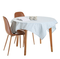 Dining table with chairs on white background