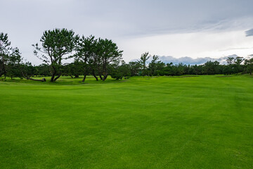 Golf Course with beautiful green field. Golf course with a rich green turf beautiful scenery.