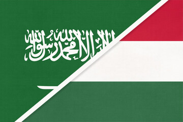 Saudi Arabia and Hungary, symbol of national flags from textile. Championship between two countries.