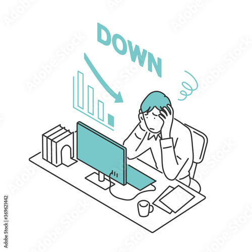 業績が下がって困っている男性のイラスト素材 Wall Mural Takayuki Iida