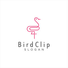 Heron Clip Logo Idea Icon Design Stock Vector. Animal Paper Clips Logo Design Template. Monogram Stork Logo Line Outline clip. Simple Egret Logo Monoline