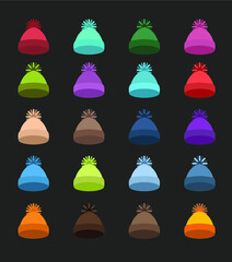 set of color winter hats in white background