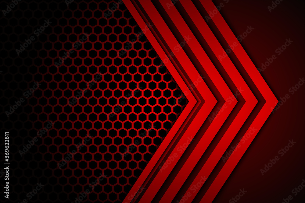 Poster modern futuristic background on layer shiny red with dark shadow black space with abstract style tec