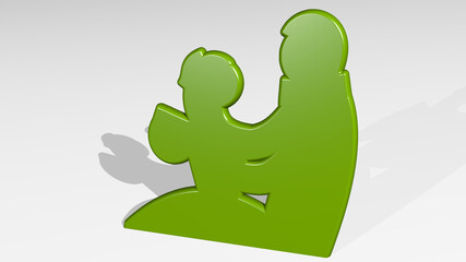 lovers from a perspective with the shadow. A thick sculpture made of metallic materials of 3D rendering. couple and illustration