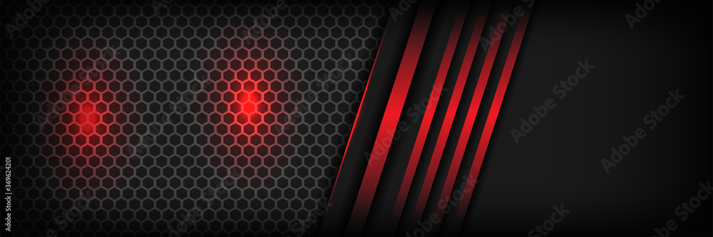 Poster modern futuristic background on layer shiny red with dark shadow black space with abstract style tec