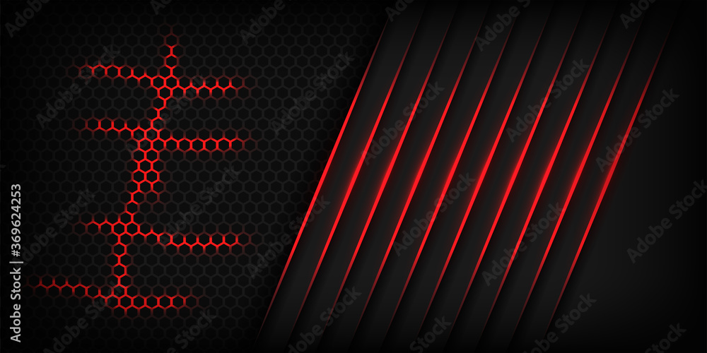 Poster modern futuristic background on layer shiny red with dark shadow black space with abstract style tec