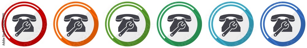 Poster Phone service, repair icon set, flat design vector illustration in 6 colors options for webdesign and mobile applications