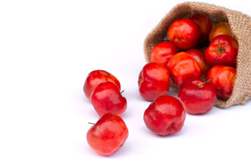 Acerola cherry ( barbados ) fruit isolated on white.