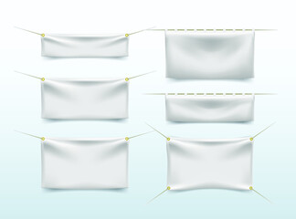 3D White Textile Banner with Folds on White Background . Isolated Vector Elements