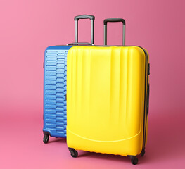 Packed suitcases on color background. Travel concept